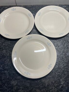 Corelle Lace Bouquet White Salad Plate with Light Blue Floral Trim set of 3